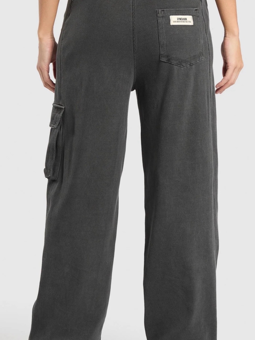 Gymshark Wide-Leg Ribbed Cargo Pants in Charcoal Gray